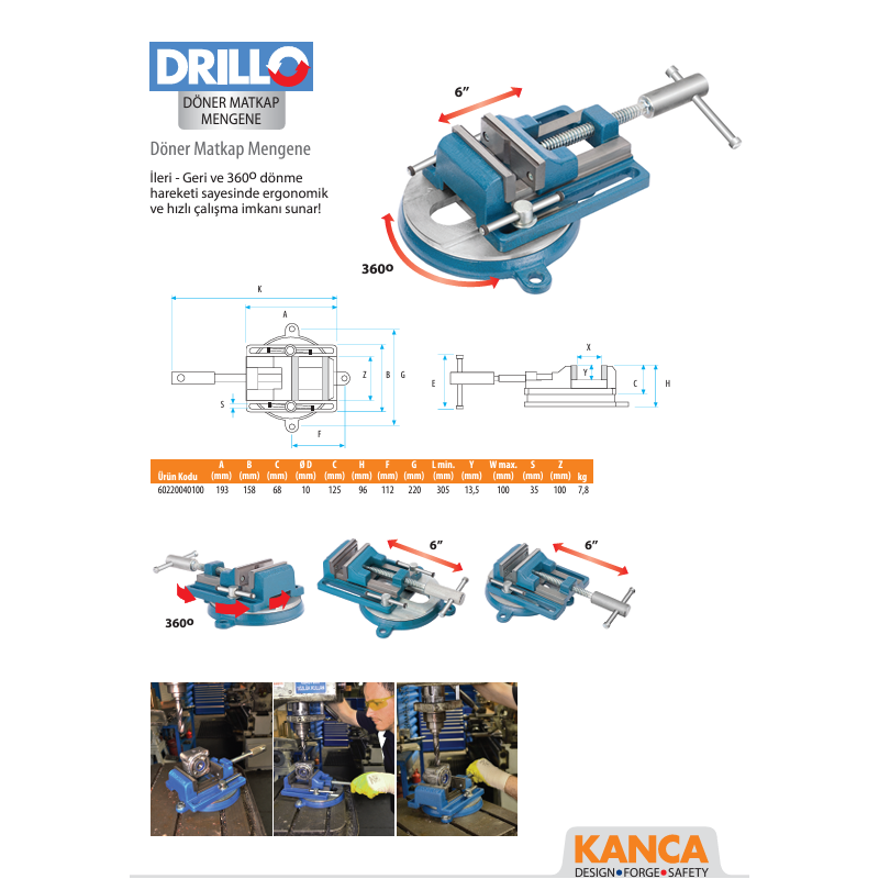 Kanca Rotary Drill Vice 100 mm