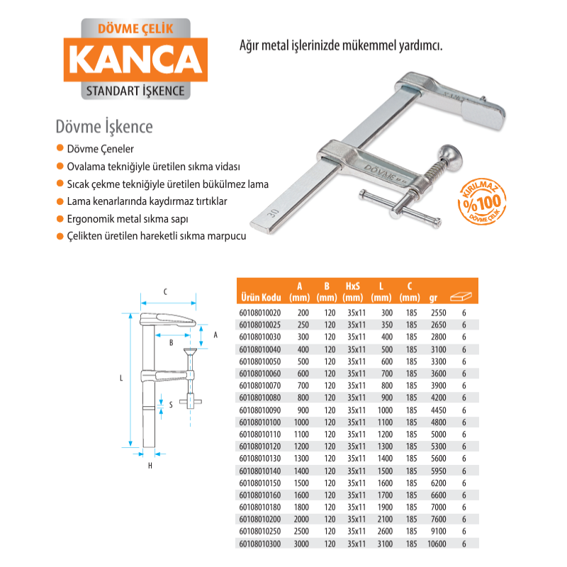 Kanca Dövme Çelik İşkence 200 cm 2000x120mm