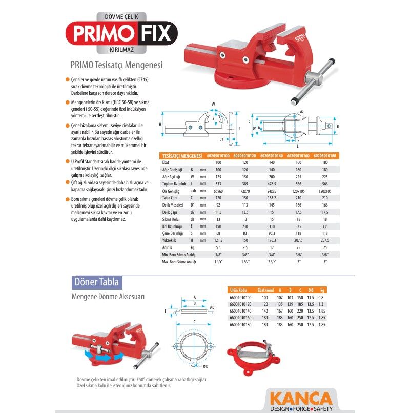 Kanca Primo Tesisatçı Mengenesi 120 mm